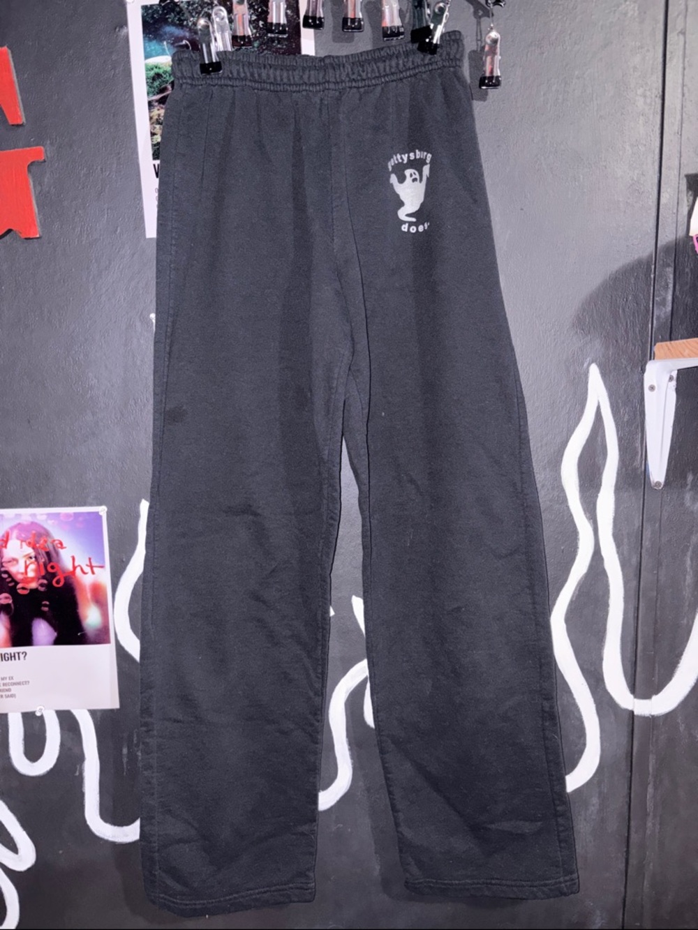 Gildan Black Wide Leg Sweatpants with White Ghost Logo glow in the dark!!